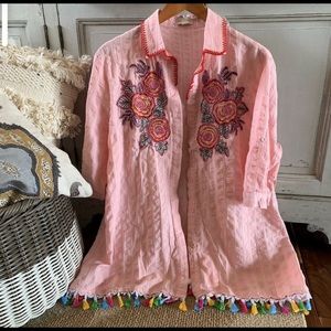 3XL Floral Embroidered Button Up Blouse - NWT